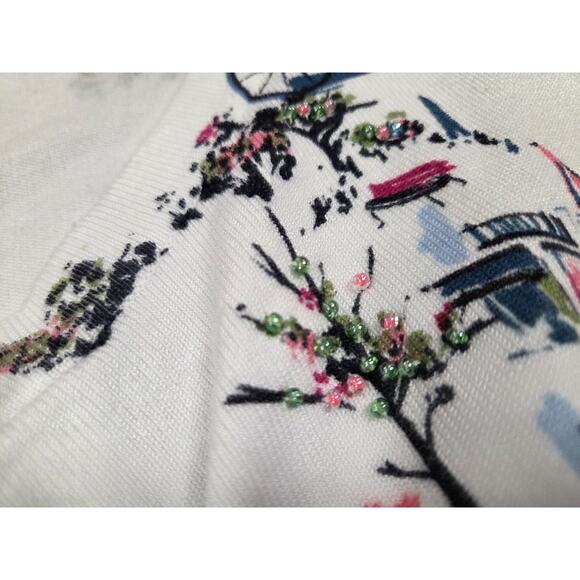 Charter Club Cardigan Sweater White Beaded Casual Button Trees Bicycle Plus 2X - Picture 2 of 6